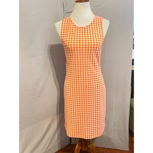 Mango Mng Womens Orange Gingham Shift Dress Sz M Mod Twee 60S 70s Spring Retro
